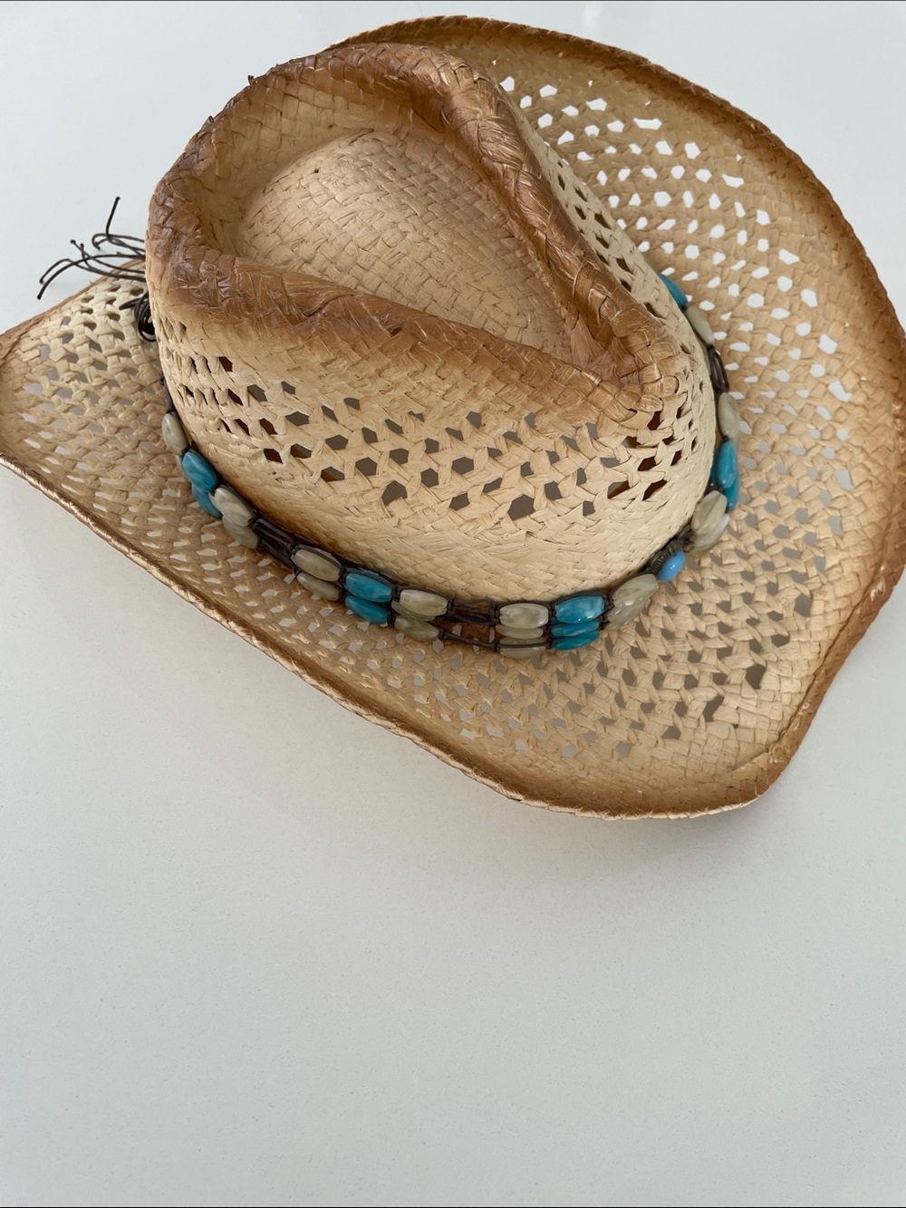 MILANI Straw Western Hat with Turquoise & Cream Bead Band - Picture 6 of 16